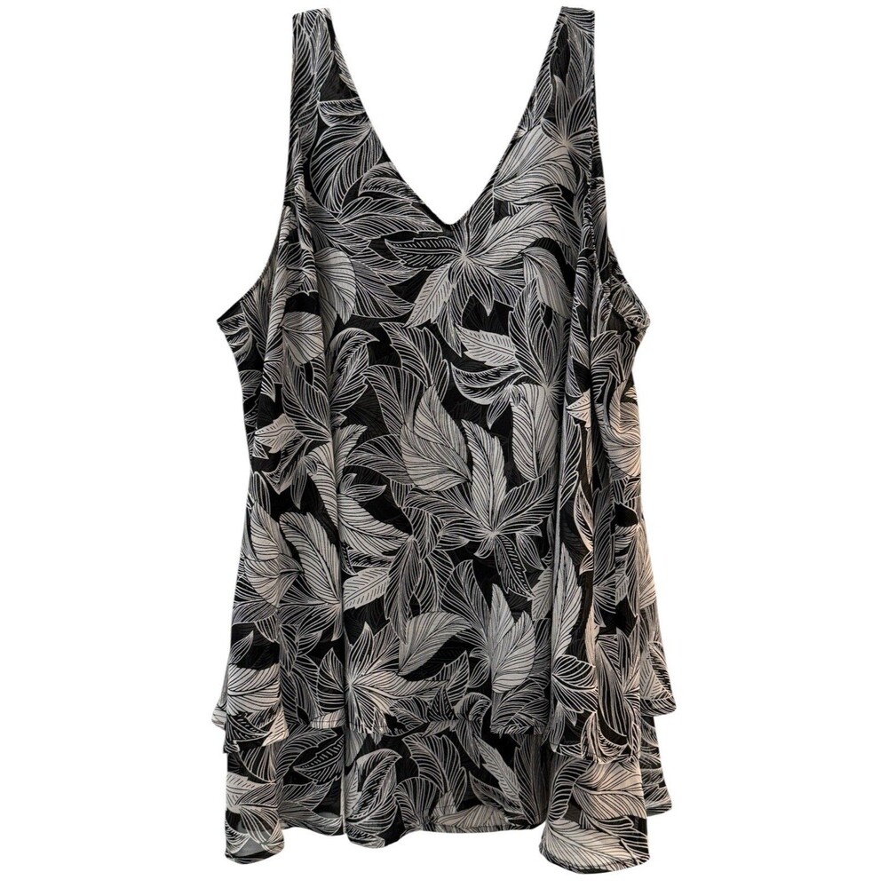 Lane Bryant Semi Sheer Floral Sleeveless Top Size 18 Black White Lined V Neck